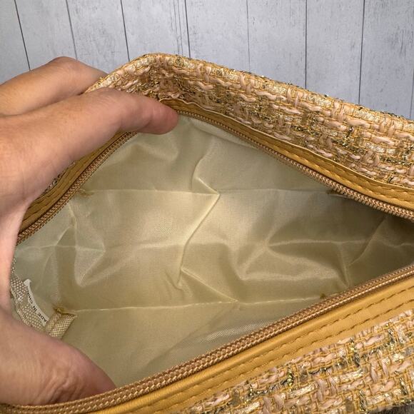 Tweed Pouch with Removable Wristlet Strap Tan Neutral Bag NEW FAST SHIP - Picture 7 of 7